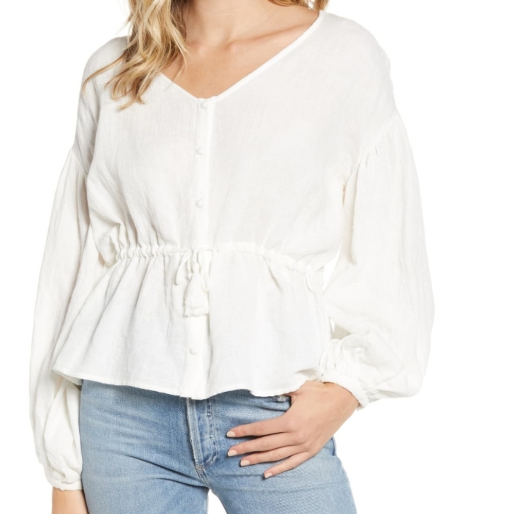 REVOLVE Tie Waist Cotton & Linen Top